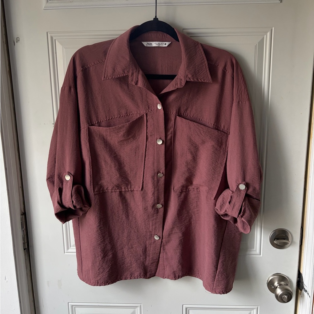 Zara Oversized Textured Button-Down Shirt